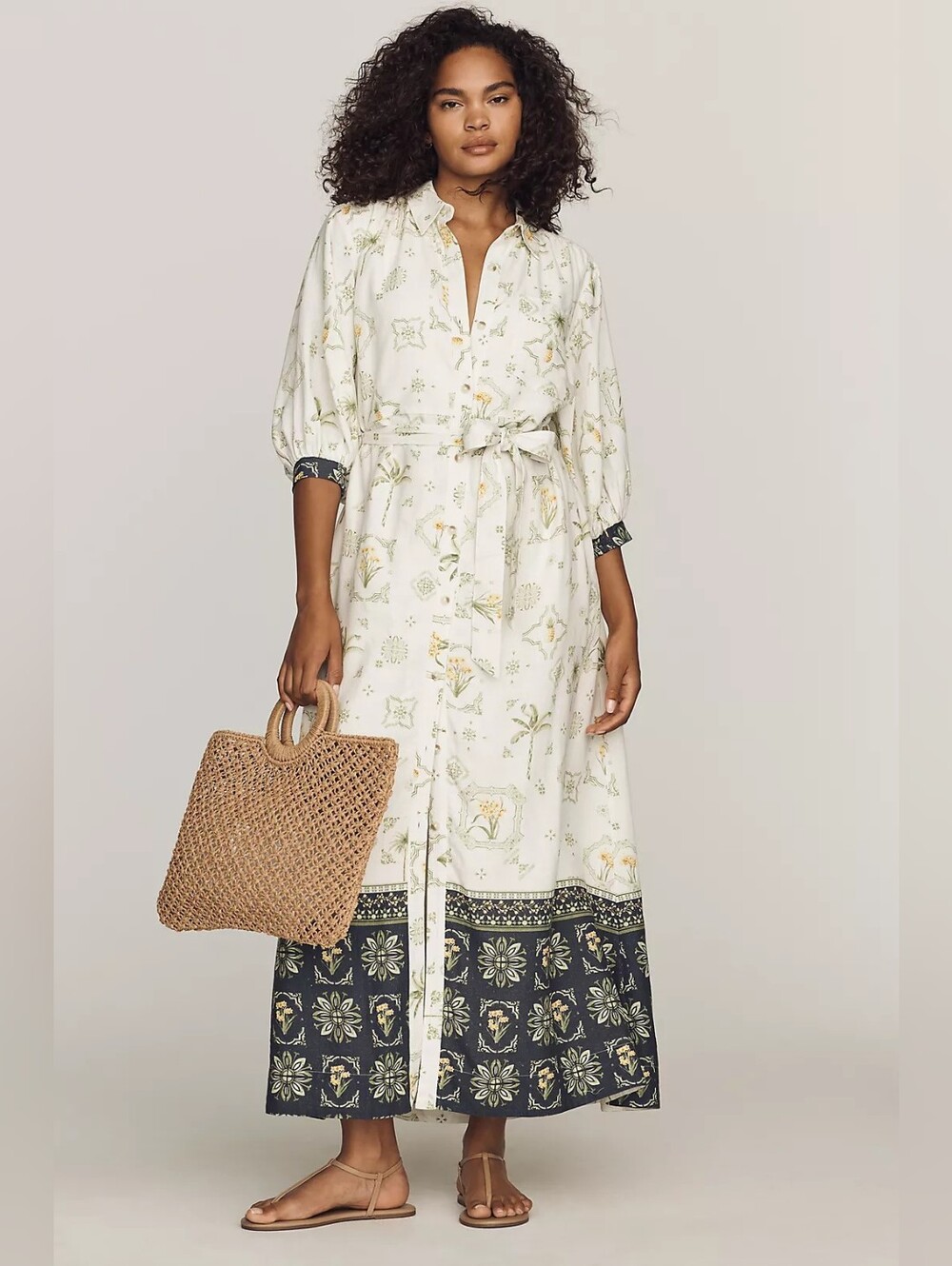 Maeve Mona Linen Blend Maxi Shirtdress